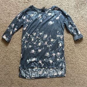 NWOT LC Lauren Conrad Runway Blue Floral Rolled Sleeve Thin Sweater Tunic Small